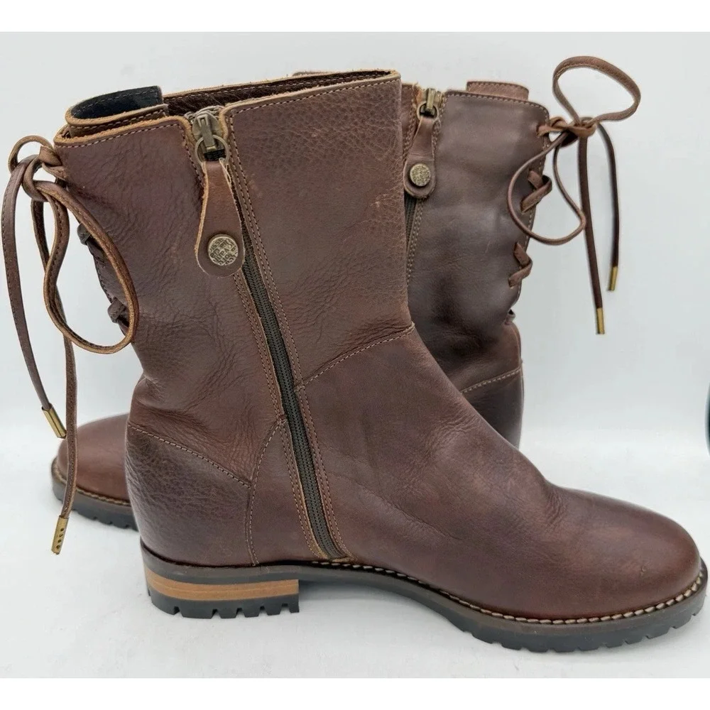 Fabianelli Brown Leather Italian Made Tie Back Boots Women's‎ 38/8 NEW